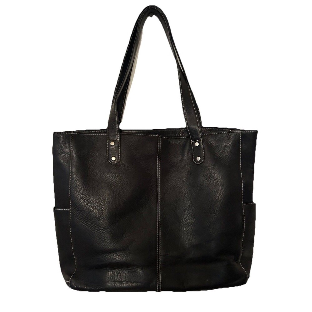 Le Donne Leather Double Strap Tote Premium Cowhide 14 X 15 X 4 Black